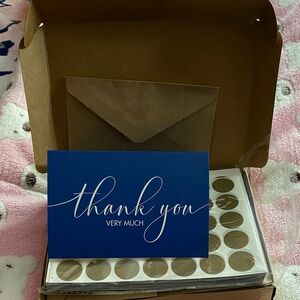Blue Thank You Card with Gold Stickers 48pcs